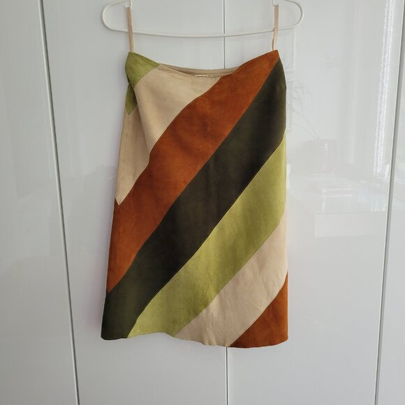 Rare Vintage Gap 1969 Striped Suede Midi Skirt Size 1 - Picture 2 of 9